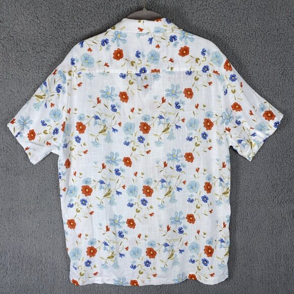 Porter & Ash Linen Blend Shirt Men’s L White Floral  Hawaiian - Picture 3 of 9